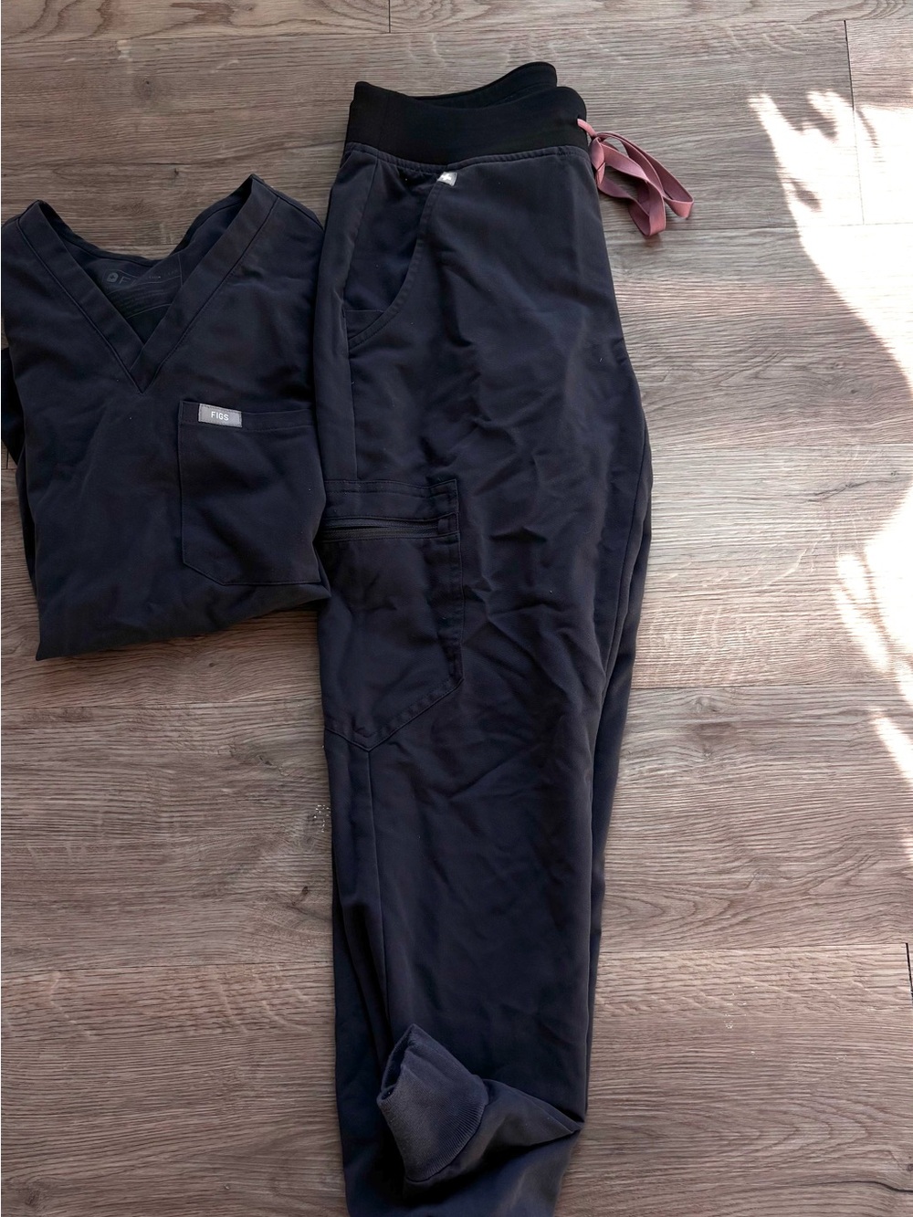 Figs Gray Jogger Scrub Pants with Pink Drawstring